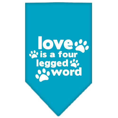 Love is a Four Leg Word Screen Print Bandana Turquoise Small